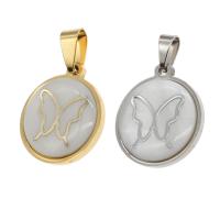 Stainless Steel Pendants with Shell Round with butterfly pattern Sold By PC