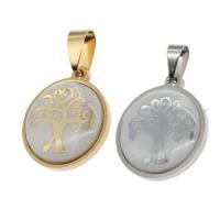 Stainless Steel Pendants with Shell Round tree of life design Sold By PC