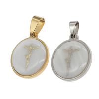 Stainless Steel Pendants with Shell Round with cross pattern Sold By PC