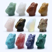 Pedra natural enfeites de artesanato, Coelho, esculpidas, cores misturadas, 33x40mm, 12PCs/box, vendido por box