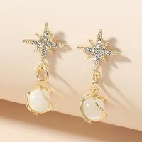 Zinc Alloy Drop Earrings with Cats Eye plated fashion jewelry & for woman & with rhinestone golden Sold By Pair