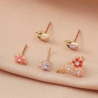 Zinc Alloy Stud Earring Flower plated 5 pieces & fashion jewelry & for woman & enamel & with rhinestone multi-colored Sold By Set