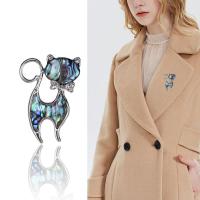 Zinc Alloy Brooches with Abalone Shell Cat silver color plated for woman & with rhinestone silver color Sold By PC