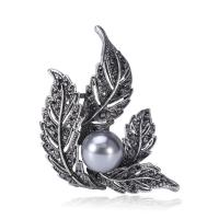 Tibetan Style Brooches, with Rhinestone & Plastic Pearl, for woman, plumbum black, 52x50mm, Sold By PC