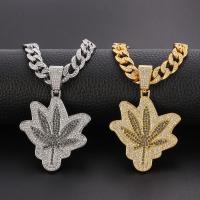 Zinc Alloy Jewelry Necklace Maple Leaf plated Unisex & curb chain & with cubic zirconia nickel lead & cadmium free Length Approx 19 Inch Sold By PC