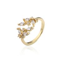 Brass Cuff Finger Ring 18K gold plated Adjustable & micro pave cubic zirconia & for woman Sold By PC