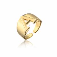 Anillo de dedo de latón, metal, 18K chapado en oro, Ajustable & diferentes estilos para la opción & con el patrón de la letra & para mujer, Vendido por UD
