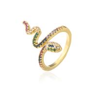 Brass Cuff Finger Ring Snake 18K gold plated Adjustable & micro pave cubic zirconia & for woman Sold By PC