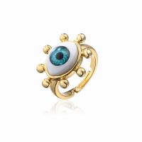 Brass Finger Ring, with Plastic, Evil Eye, 18K gold plated, Adjustable & for woman, 25x20mm, Sold By PC