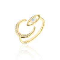 Brass Cuff Finger Ring, Moon, 18K gold plated, Adjustable & with eye pattern & micro pave cubic zirconia & for woman & enamel, 16mm, Sold By PC