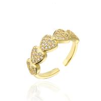 Cubic Zirconia Micro Pave Brass Ring Heart 18K gold plated Adjustable & micro pave cubic zirconia & for woman 6mm Sold By PC