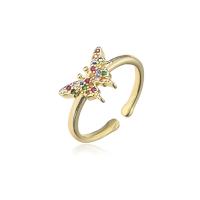 Cubic Zirconia Micro Pave Brass Ring, Butterfly, 18K gold plated, Adjustable & micro pave cubic zirconia & for woman, more colors for choice, Sold By PC
