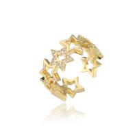 Brass Cuff Finger Ring, Star, 18K gold plated, Adjustable & micro pave cubic zirconia & for woman & hollow, Sold By PC
