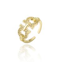 Brass Cuff Finger Ring 18K gold plated Adjustable & micro pave cubic zirconia & for woman & hollow 20mm Sold By PC