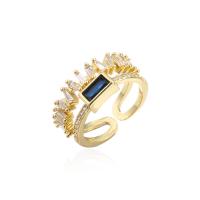 Brass Cuff Finger Ring, Crown, 18K gold plated, Adjustable & micro pave cubic zirconia & for woman & hollow, more colors for choice, Sold By PC