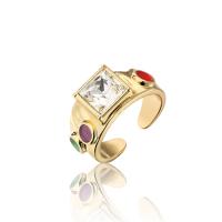 Brass Cuff Finger Ring, 18K gold plated, Adjustable & micro pave cubic zirconia & for woman, more colors for choice, Sold By PC