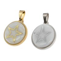 Stainless Steel Pendants with Shell Round with star pattern Sold By PC