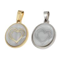 Stainless Steel Pendants, with Shell, Round, with heart pattern, more colors for choice, 23x20x3mm, Sold By PC