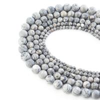 Map Stone Beads Round DIY & matte grey Sold Per 38 cm Strand
