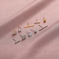 Brass Stud Earring plated 5 pieces & fashion jewelry & for woman & with rhinestone Sold By Set