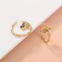 alliage de zinc boucle d'oreille cercle, avec coquille d'ormeau, papillon, plaqué de couleur d'or KC, pour femme, doré, 31x31mm, Vendu par PC