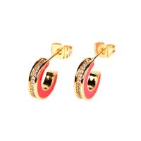 Cubic Zirconia Micro Pave Brass Earring plated fashion jewelry & micro pave cubic zirconia & for woman & enamel nickel lead & cadmium free Sold By Pair