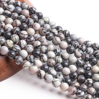 Black Silk Stone Bead, Runde, poleret, du kan DIY, sort, Solgt Per 38 cm Strand