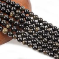 Gold Obsidian Beads, Round, polished, DIY, black, Sold Per 38 cm Strand