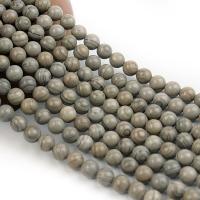 Silberblattjaspis Perle, rund, poliert, DIY, grau, verkauft per 38 cm Strang