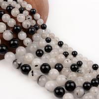 Schwarzer Rutilquarz Perle, rund, poliert, DIY, gemischte Farben, verkauft per 38 cm Strang