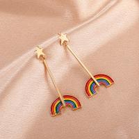 Zinc Alloy Drop Earrings Rainbow plated fashion jewelry & for woman & enamel rainbow colors Sold By Pair