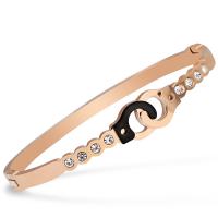 Titanium Steel Bracelet & Bangle, Handcuffs, plated, fashion jewelry & for woman & with rhinestone, rose gold color, Sold By PC