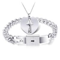 Titanium Stål Smykker Set, armbånd & halskæde, Lås og nøgle, mode smykker & for kvinde, oprindelige farve, Solgt af sæt