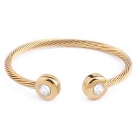 Titanium Steel Cuff Bangle with Clear Quartz gold color plated fashion jewelry & for woman golden Sold By PC