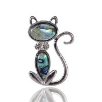 Zinc Alloy Brooches with Abalone Shell Cat plated for woman & enamel & with rhinestone Sold By PC