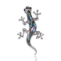 Zinc Alloy Brooches with Abalone Shell Gecko silver color plated for woman & enamel & with rhinestone silver color Sold By PC