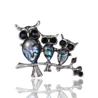 Tibetan Style Brooches, with Abalone Shell, Owl, silver color plated, for woman & enamel & with rhinestone, silver color, 31x37mm, Sold By PC