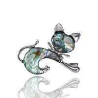 Zinc Alloy Brooches with Abalone Shell Cat silver color plated for woman & enamel silver color Sold By PC