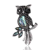 Zinc Alloy Brooches with Abalone Shell Owl silver color plated for woman & enamel & with rhinestone silver color Sold By PC