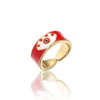 Brass Cuff Finger Ring gold color plated with eye pattern & enamel 9mm Sold By PC