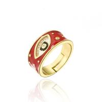 Cubic Zirconia Micro Pave Brass Ring, gold color plated, with eye pattern & micro pave cubic zirconia & enamel, more colors for choice, 9mm, Sold By PC