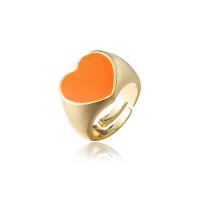 Brass Finger Ring, Heart, gold color plated, enamel, more colors for choice, 20x16mm, Sold By PC