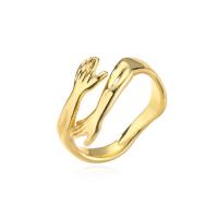 Brass Cuff Finger Ring Hand gold color plated Adjustable & for woman 8mm Sold By PC