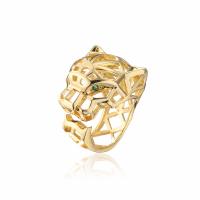 Brass Cuff Finger Ring, Leopard, gold color plated, Adjustable & micro pave cubic zirconia & for woman & hollow, 30mm, Sold By PC
