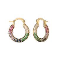 Brass Huggie Hoop Earring real gold plated micro pave cubic zirconia & for woman multi-colored Sold By Pair