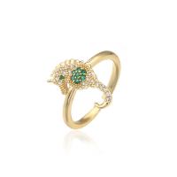 Brass Cuff Finger Ring Seahorse 18K gold plated Adjustable & micro pave cubic zirconia & for woman Sold By PC
