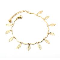 Zinc Alloy Anklet Stainless Steel Leaf gold color plated fashion jewelry & for woman Length 7.87 Inch Sold By PC