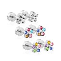 Stainless Steel Stud Earrings Flower plated fashion jewelry & for woman & with rhinestone Sold By Pair