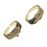 Brass Cuff Finger Ring, Adjustable & Unisex & micro pave cubic zirconia & enamel, golden, 23x22x6mm, Sold By PC