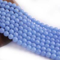 Nachtlicht+Stein Perle, rund, poliert, DIY, blau, verkauft per 38 cm Strang